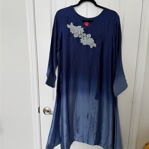 Blue Ombre Dress with Floral Embellishment